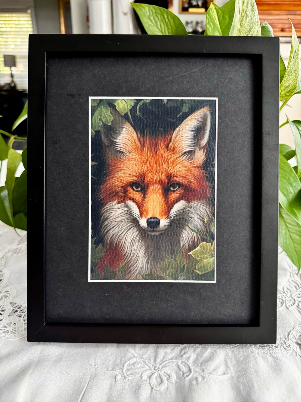 Black Framed Fox Canvas Art Print - Orange Fox Wall Art 8”x 10” Frame